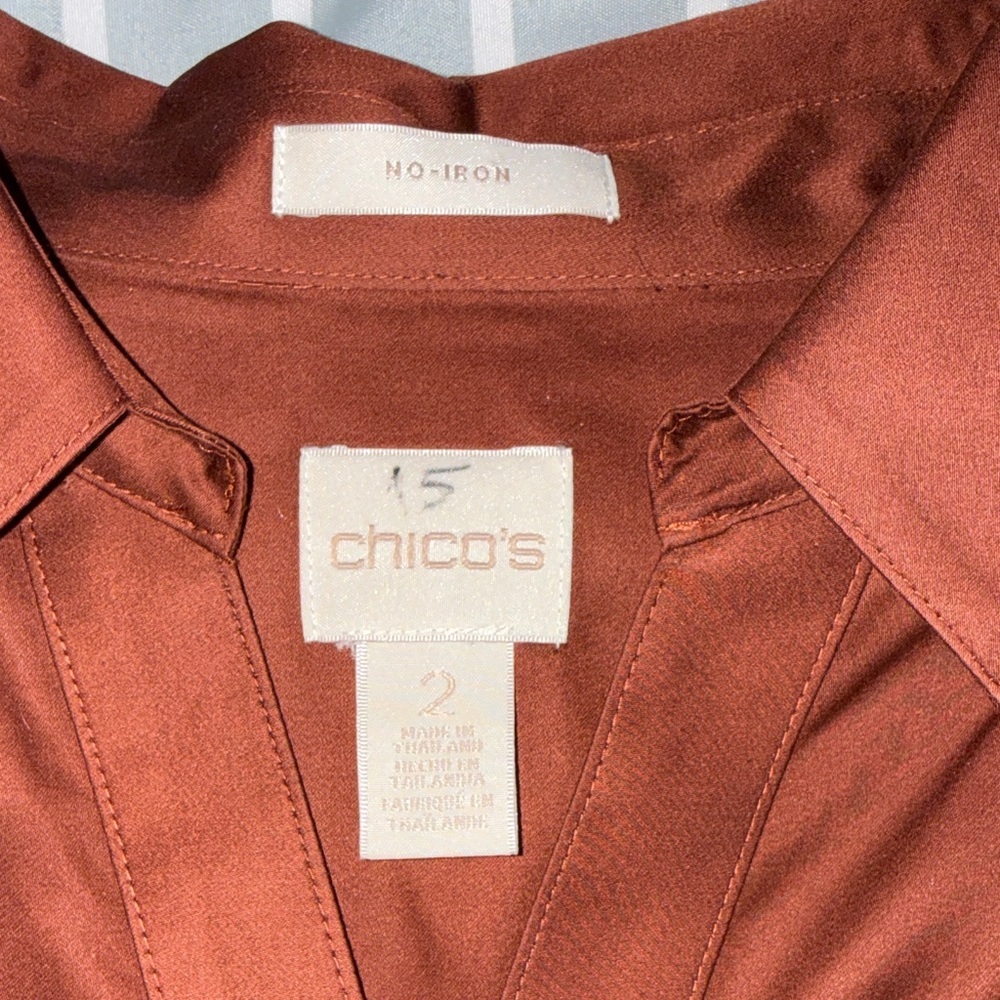 Chico's Deep Rust Button-Down Blouse - Picture 2 of 4